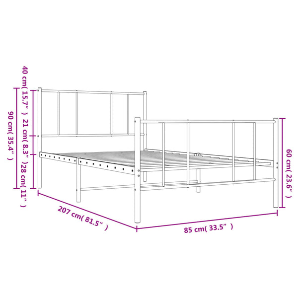 Schwarzes Metallbettgestell mit Kopfteilen Vilareta 80x200cm