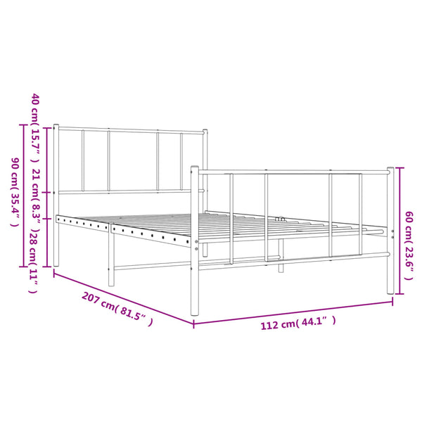 Schwarzes Metallbettgestell mit Kopfteilen Vilareta 107x203cm