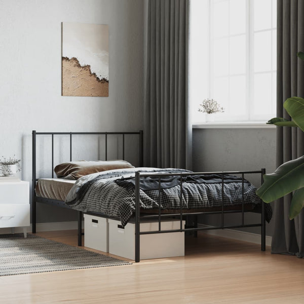 Schwarzes Metallbettgestell mit Kopfteilen Vilareta 107x203cm