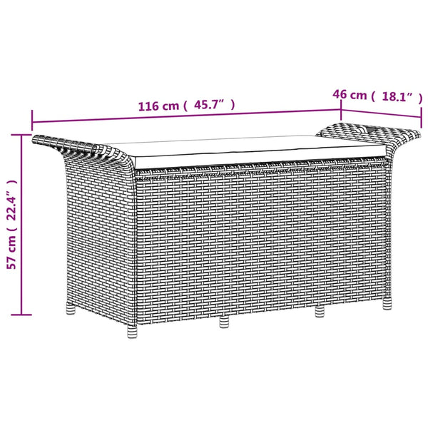 Braune Gartenbank mit Kissen Michilina 116x46x57cm (Polyrattan)