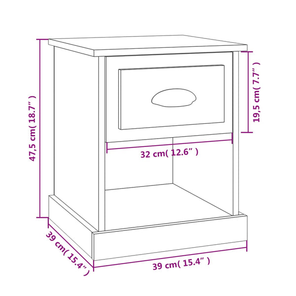 Schwarzer Nachttisch Peng 39x39x47,5 cm (2 Stück Holz)