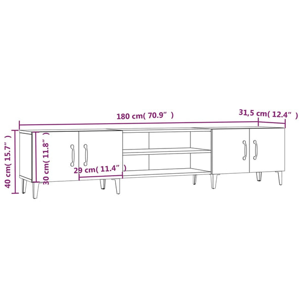 Weißes TV-Lowboard Burnett 180x31,5x40cm (Hochglanz, Holz)