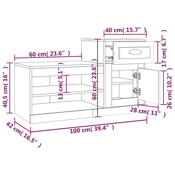 Weißer Schuhschrank Hobart 100x42x60cm (Holz)