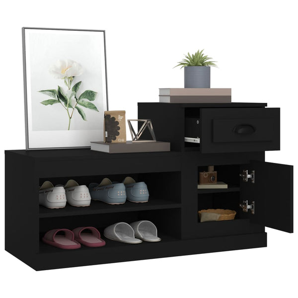 Schwarzer Schuhschrank Hobart 100x42x60cm (Holz)