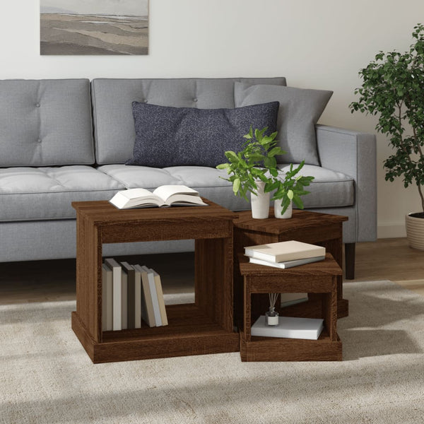 Braune Couchtische Karen (3 Stück, Eiche massiv)