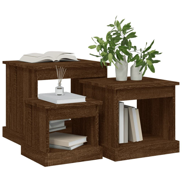 Braune Couchtische Karen (3 Stück, Eiche massiv)
