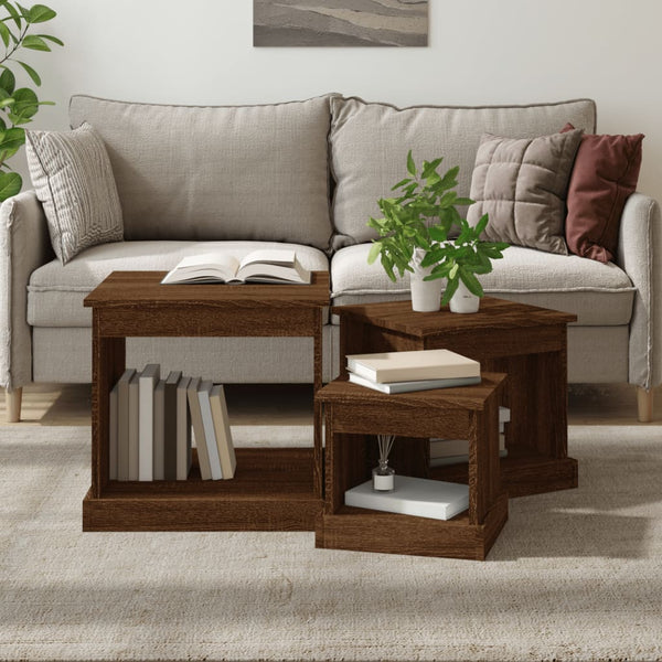 Braune Couchtische Karen (3 Stück, Eiche massiv)