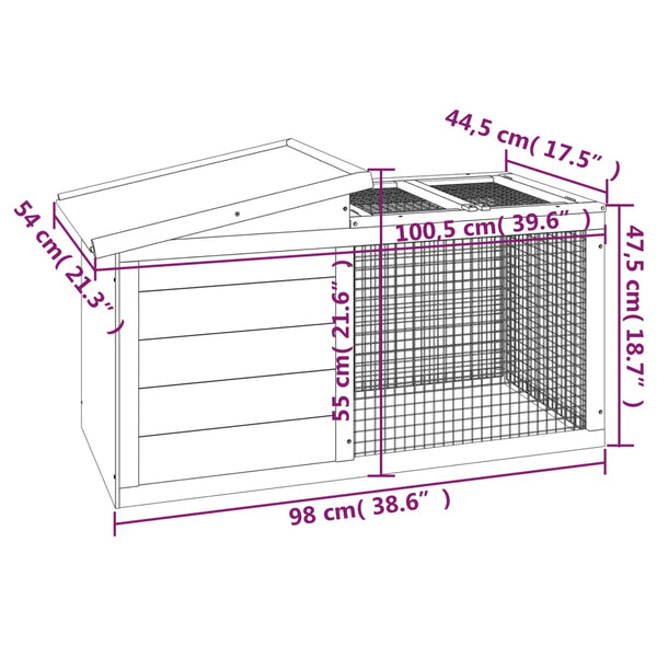 Grauer Hasenstall Cazmer 100,5x54x55cm (Kiefer)