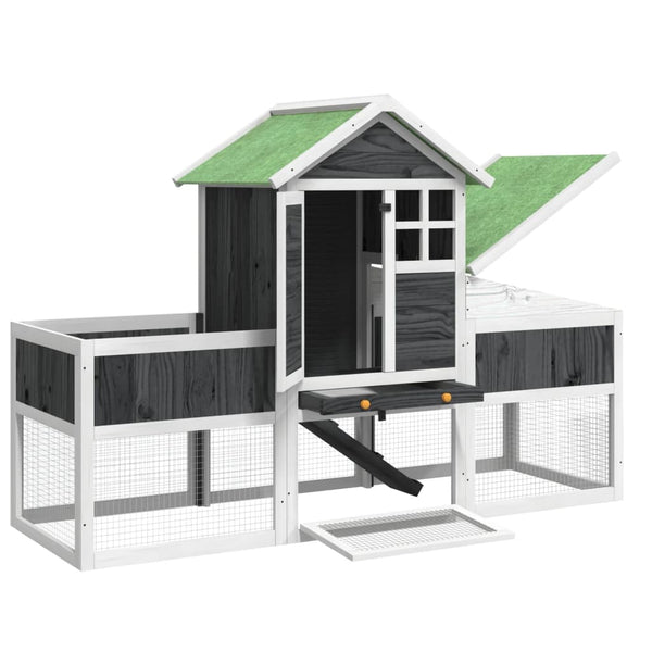 Grauer Kaninchenstall Vallie 170x63x113cm (Kiefer)