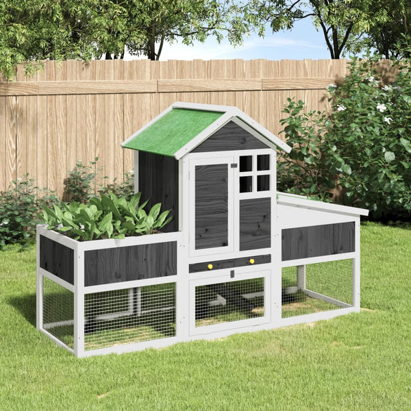 Grauer Kaninchenstall Vallie 170x63x113cm (Kiefer)