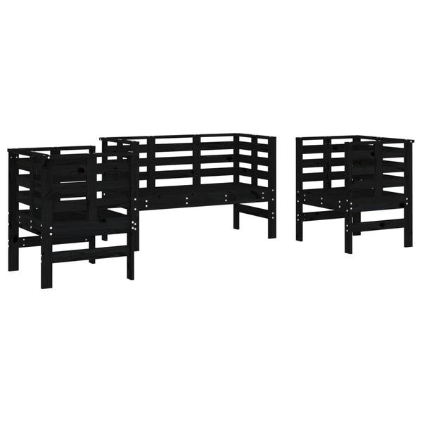 Gartensofa-Set Pusea (3-teilig, Kiefer, schwarz)
