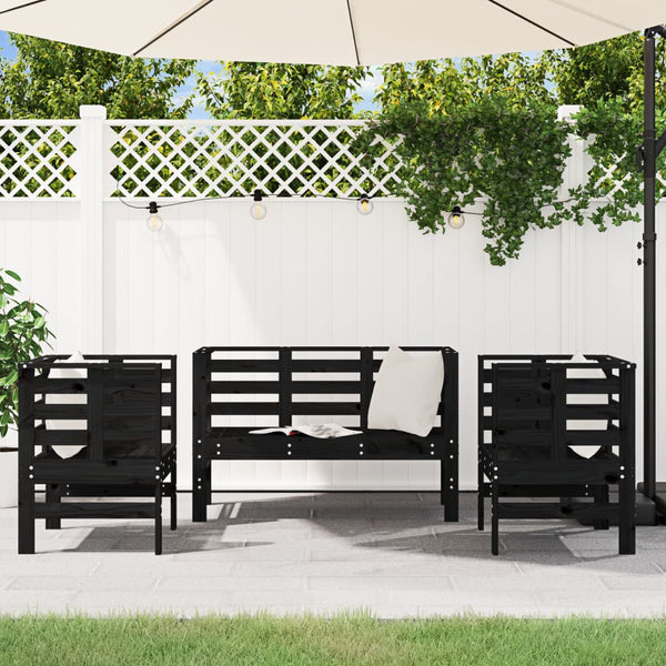 Gartensofa-Set Pusea (3-teilig, Kiefer, schwarz)