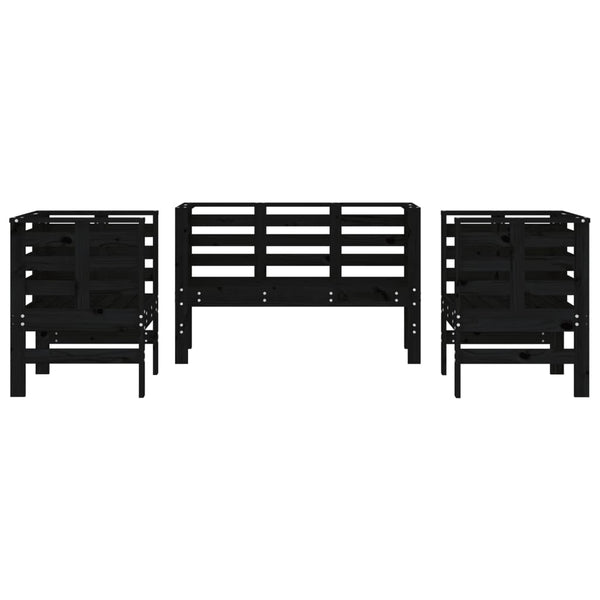 Gartensofa-Set Pusea (3-teilig, Kiefer, schwarz)