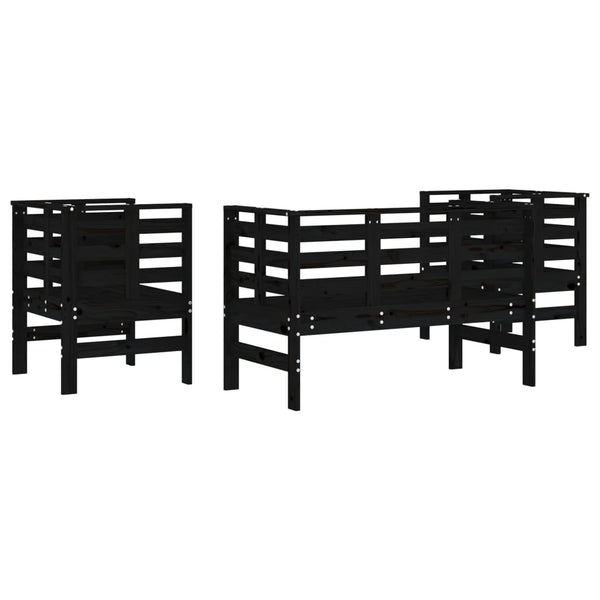 Gartensofa-Set Pusea (3-teilig, Kiefer, schwarz)