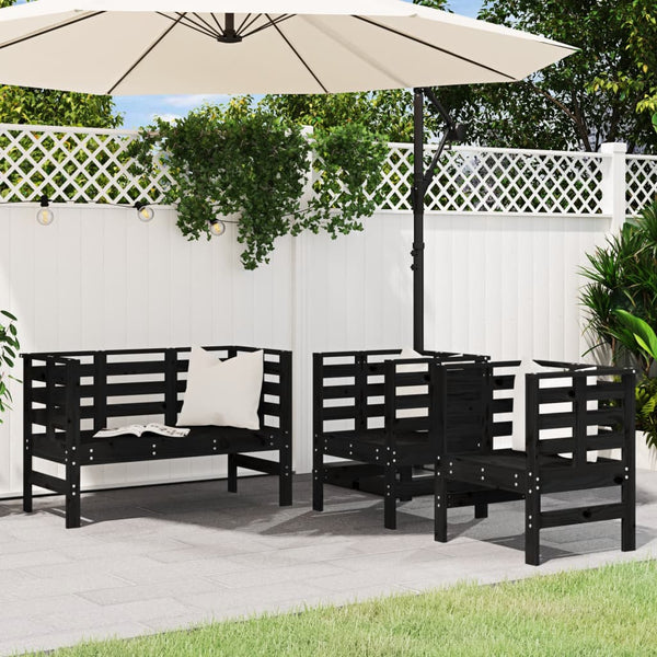 Gartensofa-Set Pusea (3-teilig, Kiefer, schwarz)