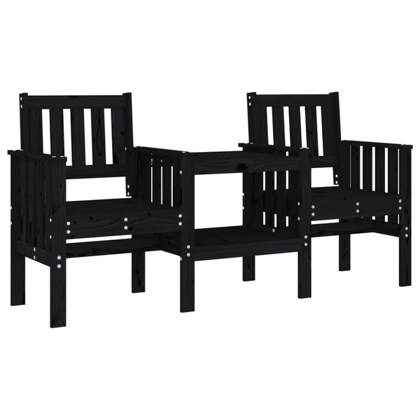 Schwarze Gartenbank mit Tisch Eremia 2-Sitzer (Kiefer)