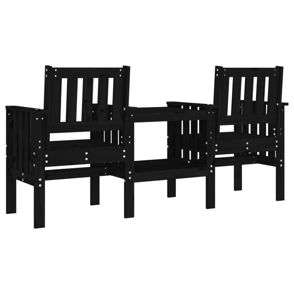 Schwarze Gartenbank mit Tisch Eremia 2-Sitzer (Kiefer)