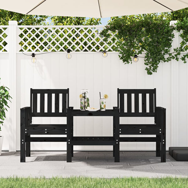 Schwarze Gartenbank mit Tisch Eremia 2-Sitzer (Kiefer)