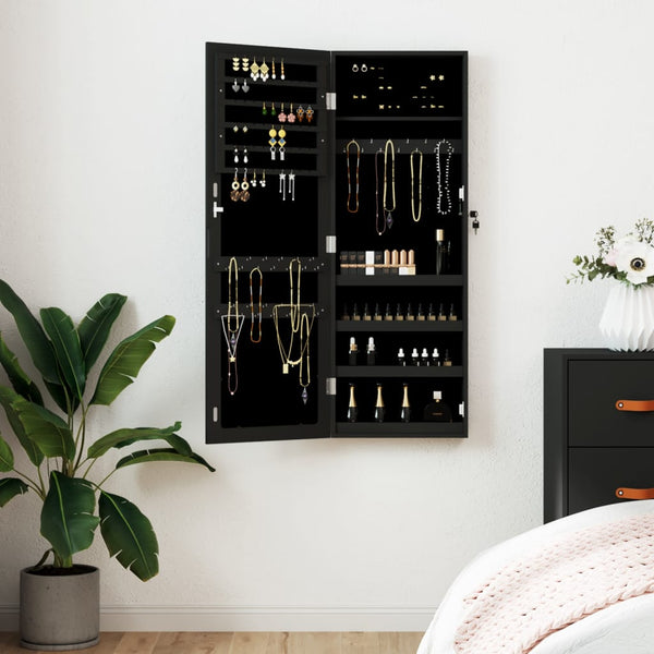 Schwarzer Spiegelschmuckschrank Louisa 37,5x10x106cm (Wandmontage)