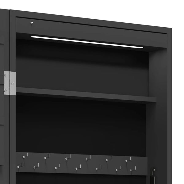 Schwarzer Spiegelschmuckschrank Szilamer (mit LED-Beleuchtung zur Wandmontage)
