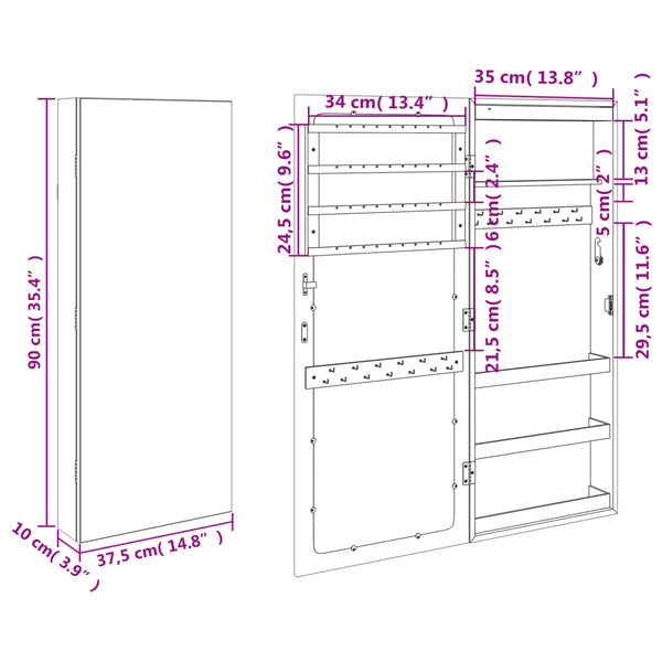 Weißer Spiegelschmuckschrank mit LED-Beleuchtung zur Wandmontage Iuiana