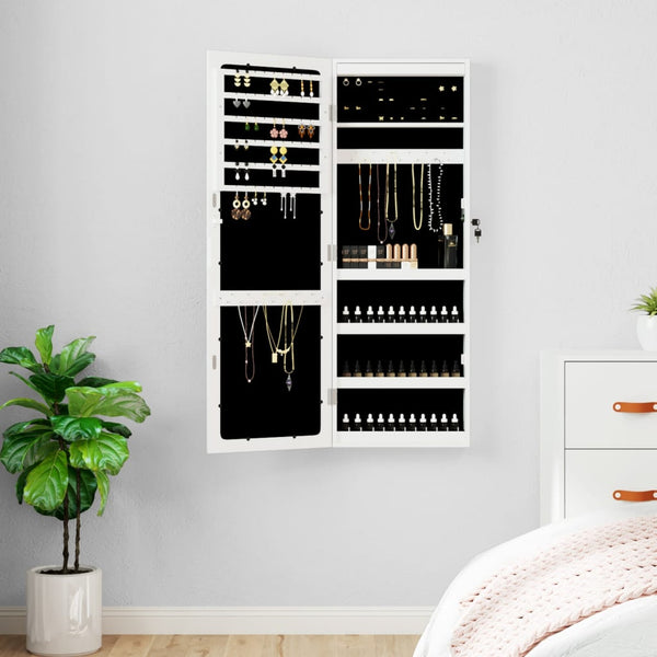 Weißer Spiegelschmuckschrank Dela (wandmontierbar mit LED-Beleuchtung)