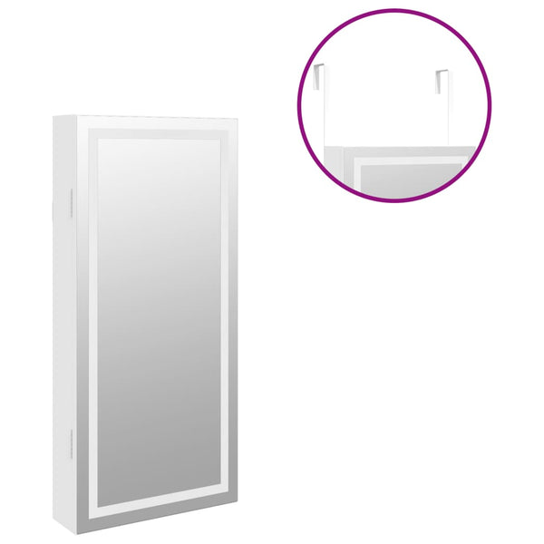 Weißer Spiegelschmuckschrank Durau (wandmontiert mit LED-Beleuchtung)