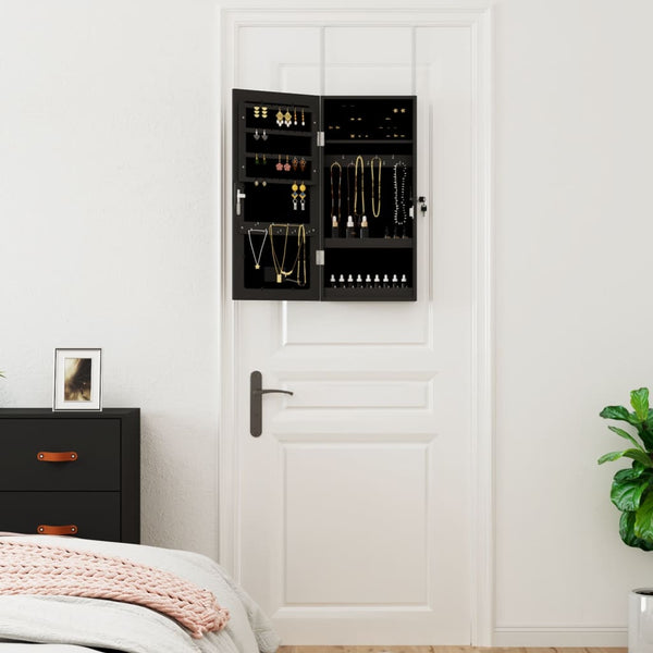 Schwarzer Spiegelschmuckschrank Durau (wandmontiert mit LED-Beleuchtung)