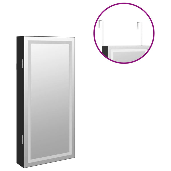 Schwarzer Spiegelschmuckschrank Durau (wandmontiert mit LED-Beleuchtung)