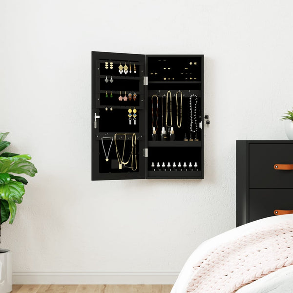 Schwarzer Spiegelschmuckschrank Durau (wandmontiert mit LED-Beleuchtung)