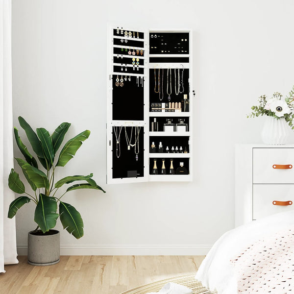 Weißer Spiegelschmuckschrank mit LED-Beleuchtung zur Wandmontage Tiberu