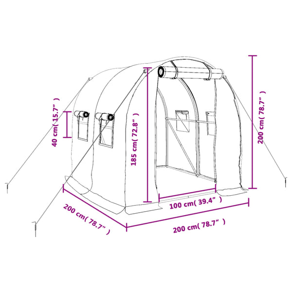 Grünes Gewächshaus mit Stahlrahmen Isguhi 4 m² 2x2x2 m