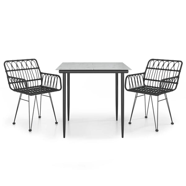 Schwarze Outdoor-Essgruppe Vacanta (3-teilig, Polyrattan)