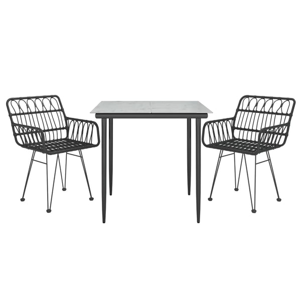 Schwarze Outdoor-Essgruppe Vacanta (3-teilig, Polyrattan)