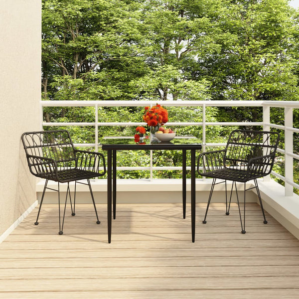 Schwarze Outdoor-Essgruppe Vacanta (3-teilig, Polyrattan)