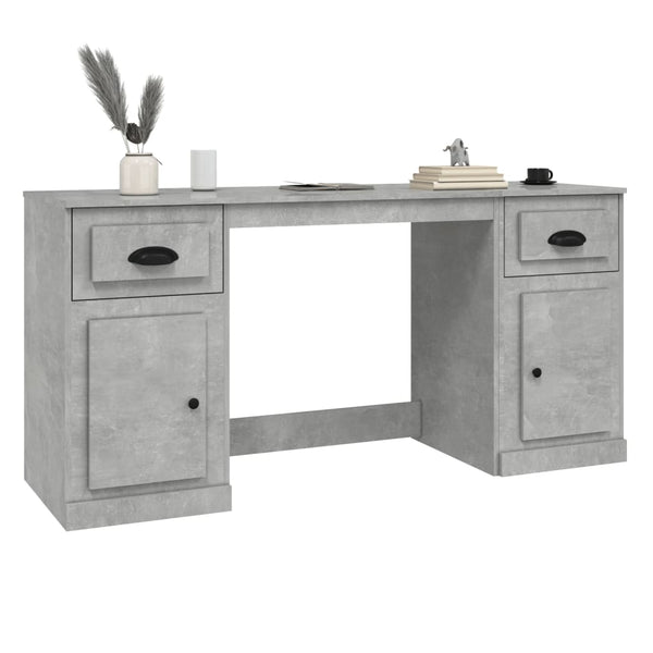 Betongrauer Schreibtisch mit Schubladenelement Panea (Holz)