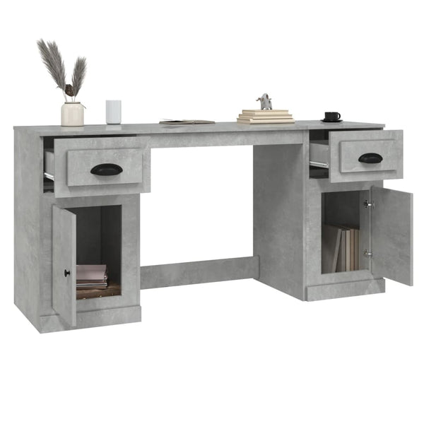 Betongrauer Schreibtisch mit Schubladenelement Panea (Holz)
