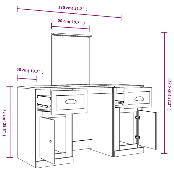 Grauer Schminktisch Cernaianu 130x50x132,5cm