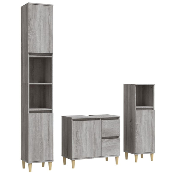 Grauer Badschrank-Set Beisim 3-teilig (Sonoma-Holz)