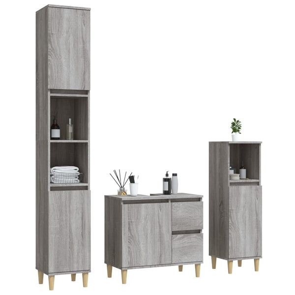 Grauer Badschrank-Set Beisim 3-teilig (Sonoma-Holz)