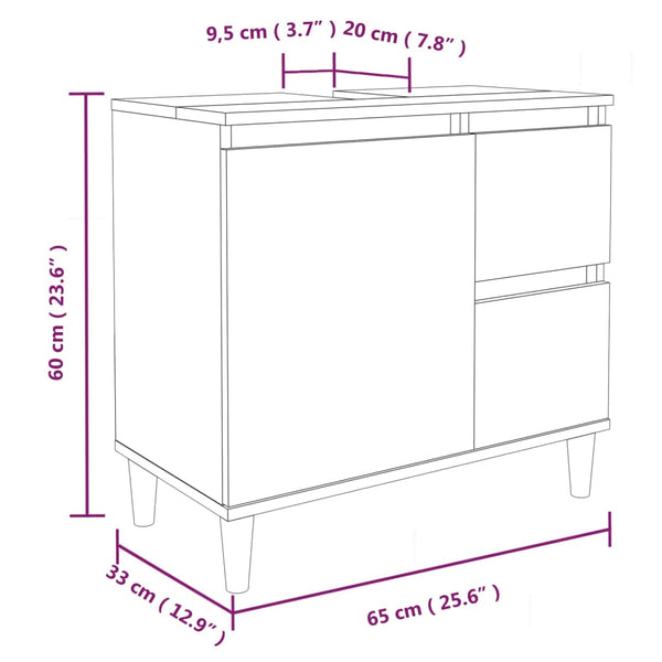 Grauer Badschrank-Set Beisim 3-teilig (Sonoma-Holz)