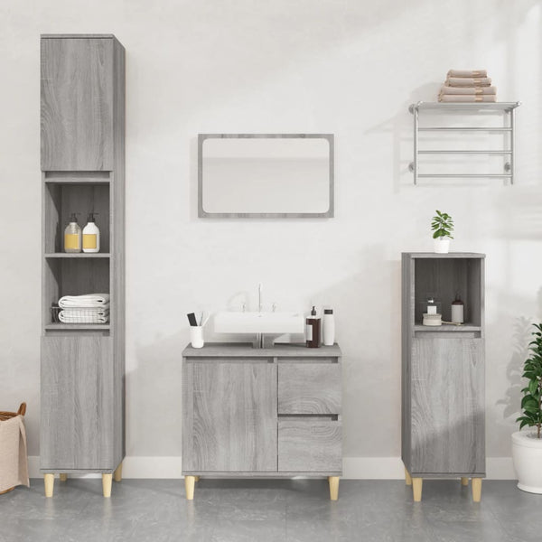 Grauer Badschrank-Set Beisim 3-teilig (Sonoma-Holz)