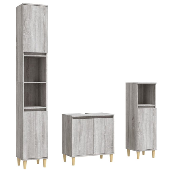 Graues Badmöbel-Set Andriyan (3-teilig, Sonoma Holz)