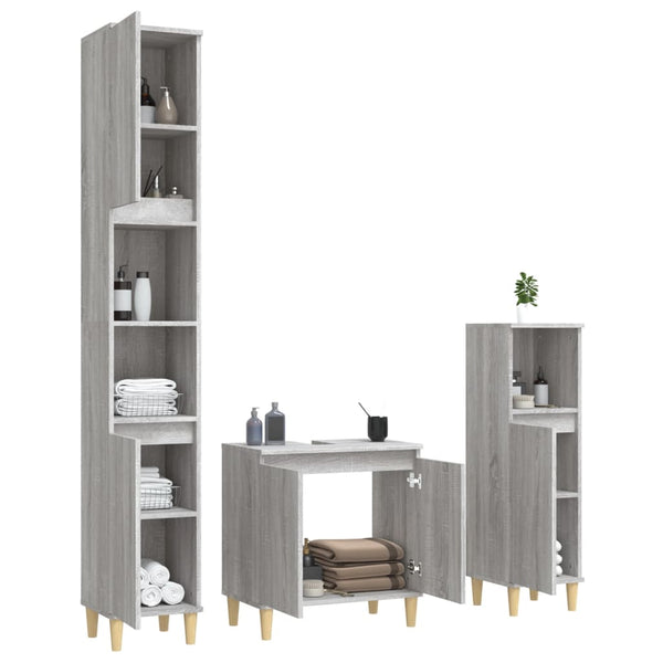 Graues Badmöbel-Set Andriyan (3-teilig, Sonoma Holz)