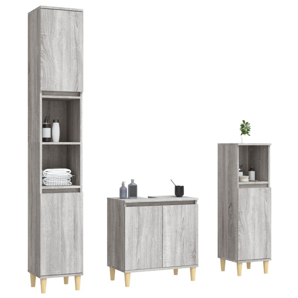 Graues Badmöbel-Set Andriyan (3-teilig, Sonoma Holz)