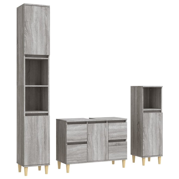 Graues Badezimmermöbel-Set Reinhilde (3-teilig, Sonoma Eiche)