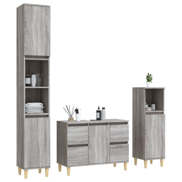 Graues Badezimmermöbel-Set Reinhilde (3-teilig, Sonoma Eiche)