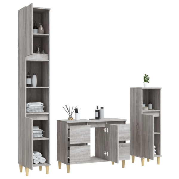 Graues Badezimmermöbel-Set Reinhilde (3-teilig, Sonoma Eiche)