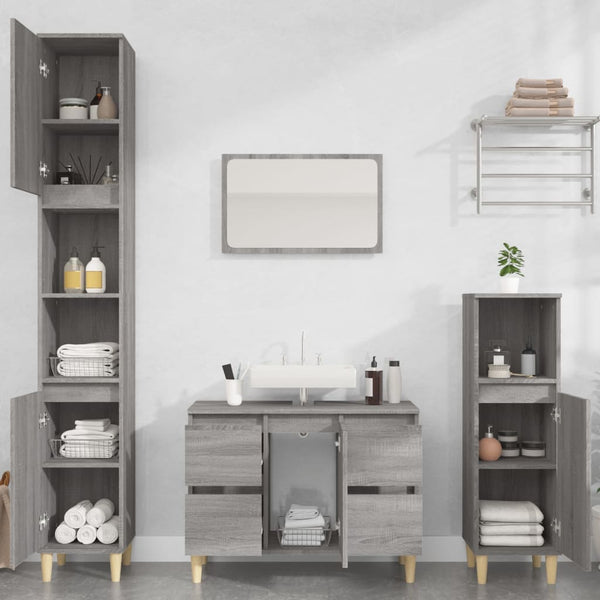 Graues Badezimmermöbel-Set Reinhilde (3-teilig, Sonoma Eiche)