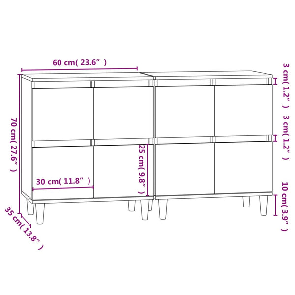 Schwarze Sideboards Ortvin 60x35x70cm (2 Stück, Holz)